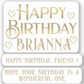 Metallische Gold-Geburtstagsmeldungsherzen des Kar Aufkleber (Vorderseite)