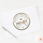 Metallische Gold Honey Label Bee Daisy Blume Runder Aufkleber (Umschlag)