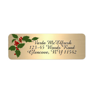 Metallische Gold Script Holly und Berries Holiday