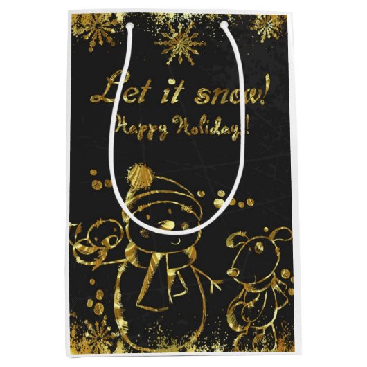 Metallische Gold- und Schwarz-Illustration - Weihn Mittlere Geschenktüte (Vorderseite)