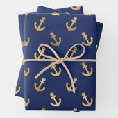 Metallische Goldanker auf dem Navy Blue Geschenkpapier Set (Beispiel)