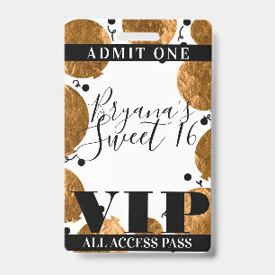 Metallische Goldballons Sweet 16 Party VIP Pass Ausweis