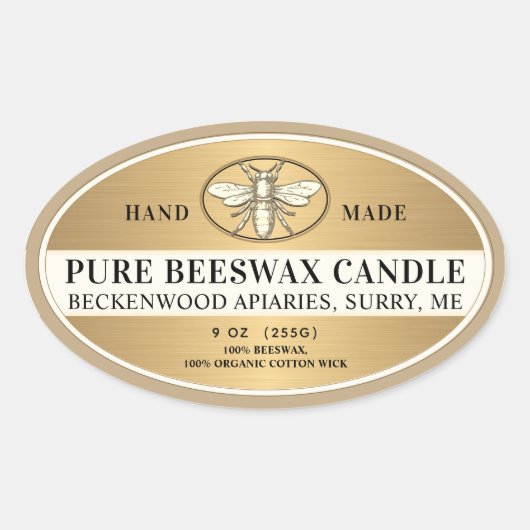 Metallische goldene Bienenwachs Oval Candle Herald Ovaler Aufkleber (Vorderseite)