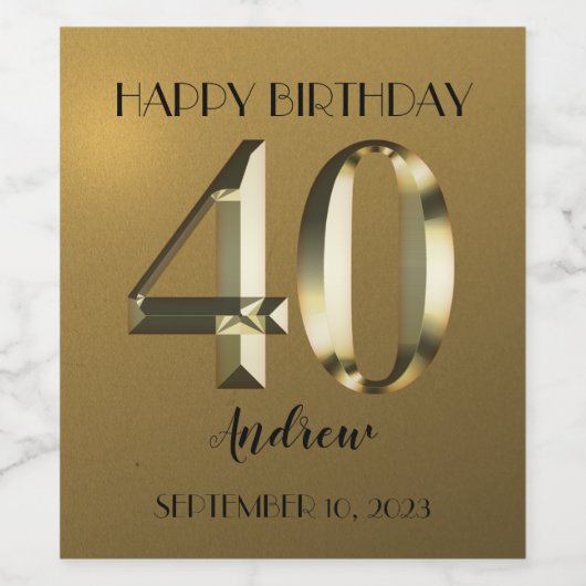 Metallische goldene Folie 40. Geburtstag Weinetikett (Einzelnes Label)