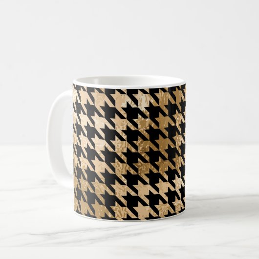 Metallische goldene Hunde Zahn, Modemuster. Kaffeetasse (Vorderseite Links)