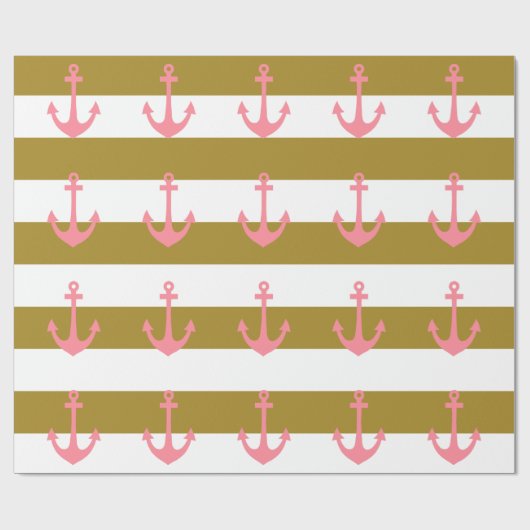 Metallische goldene Streifen und rosa Wasserscheib Geschenkpapier (Flach)