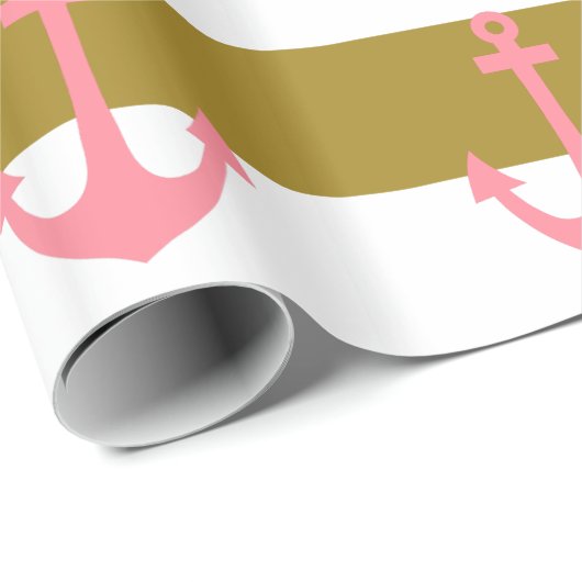 Metallische goldene Streifen und rosa Wasserscheib Geschenkpapier (Rolleneckpunkt)