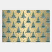 Metallische goldene Weihnachtsgrün Baummuster Geschenkpapier Set (Vorderseite 3)