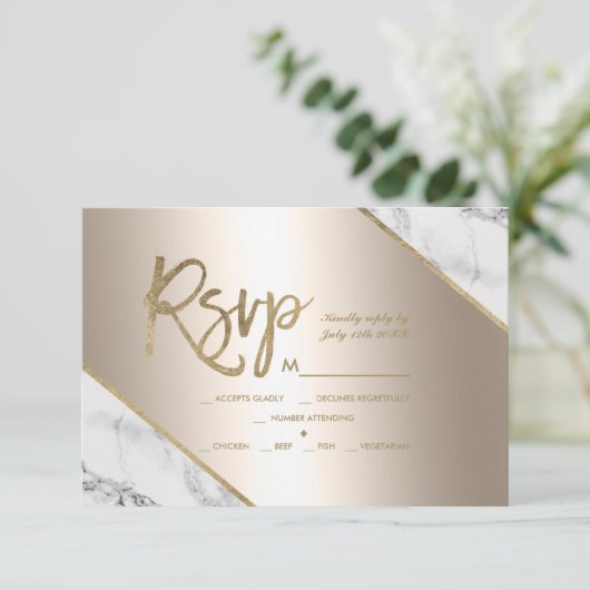 Metallische Goldfolie Glitzer uAwg Hochzeit RSVP Karte (Stehend Vorderseite)