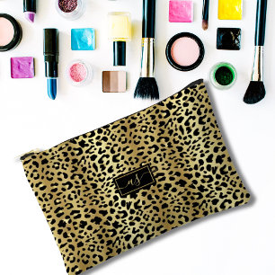 Metallische Goldfolie Schwarzer Leopardendruck Mon Zubehörtasche