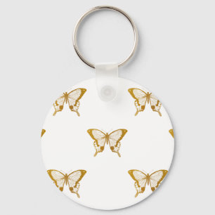 Metallische Goldfolien-Schmetterlinge auf Weiß Schlüsselanhänger