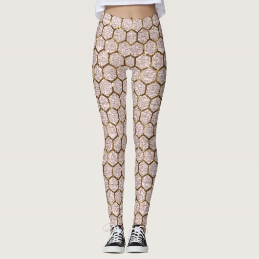 Metallische GoldGlitzersequins-Hexagon-Bienenwabe Leggings (Vorderseite)