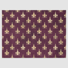 Metallische Goldweinflaschen und Gläser auf dem Ma Seidenpapier