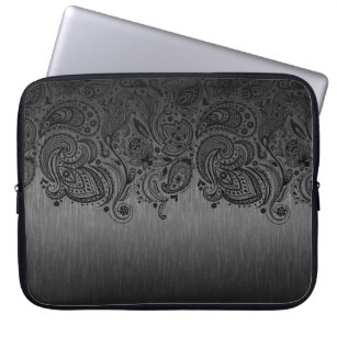 Metallische Grau- und Schwarz-Paisley-Spitze Laptopschutzhülle