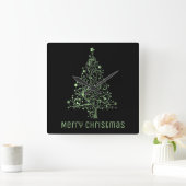 Metallische Grüne Sterne Weihnachtsbaum Elegantes Quadratische Wanduhr (Zuhause)