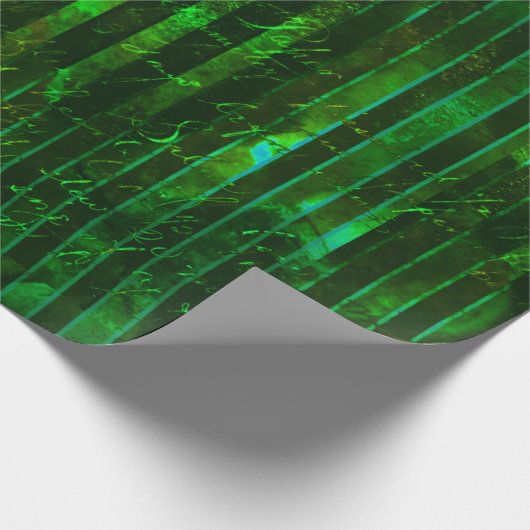 Metallische grüne Streifen und Skript Geschenkpapier (Ecke)