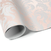 Metallische Haut Rose Gold Blush Grau SilberDamask Geschenkpapier (Rolleneckpunkt)