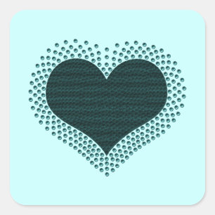 Metallische Heart Square Sticker, Aquamarin Quadratischer Aufkleber