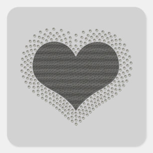 Metallische Heart Square Sticker, grau Quadratischer Aufkleber