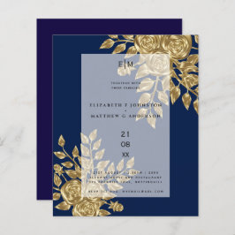 Metallische Hochzeitseinladungen für Navy Blue Gol