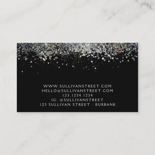 Metallische Holographische Glitzer Schmuck Boutiqu Visitenkarte (Rückseite)