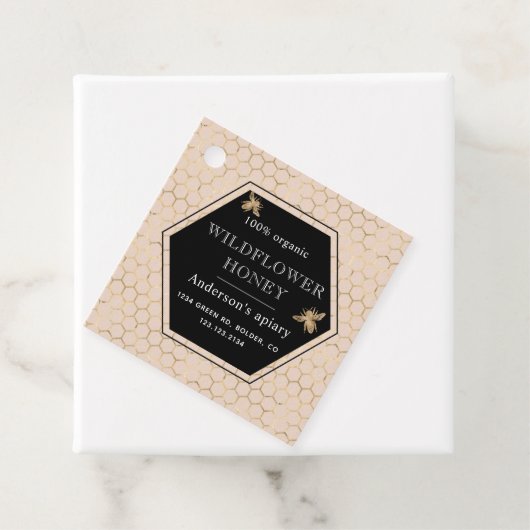 Metallische Honeycomb Gold Monogram Honey Jar Geschenkanhänger (Beispiel)