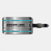 Metallische Imitate, silber und blau Streifen Gepäckanhänger (Rückseite horizontal)