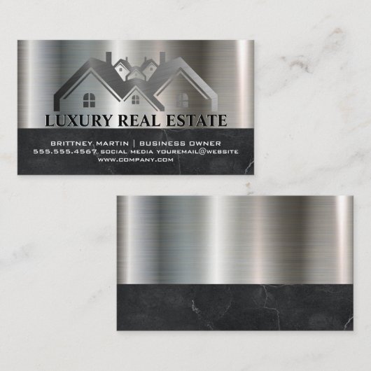 Metallische Immobilien-Logo für Real Anwesen | Mar Visitenkarte (Vorne/Hinten)