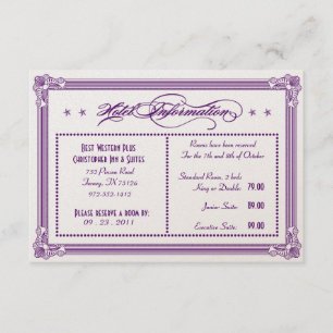 Metallische Informationen zu Lila- und Goldhotels Begleitkarte