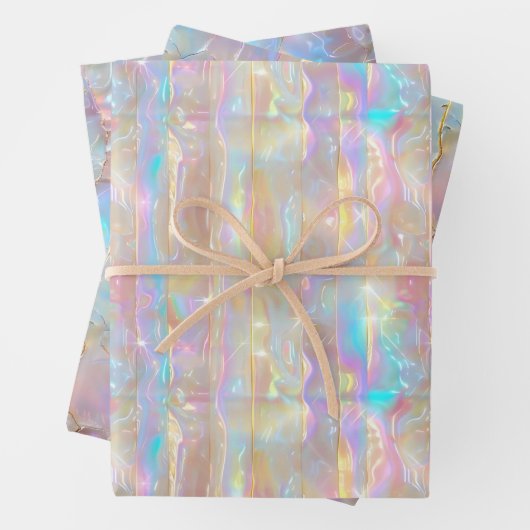 Metallische Iridescent Rainbow Holographic Girly Geschenkpapier Set (Beispiel)