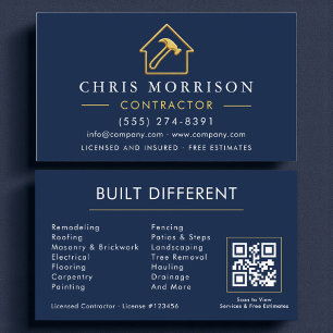 Metallische Konstruktion Navy Blau Gold QR-Code Visitenkarte