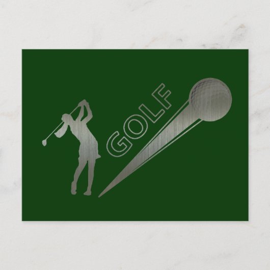 Metallische Lady Golfer trifft Golfball Postkarte (Vorderseite)