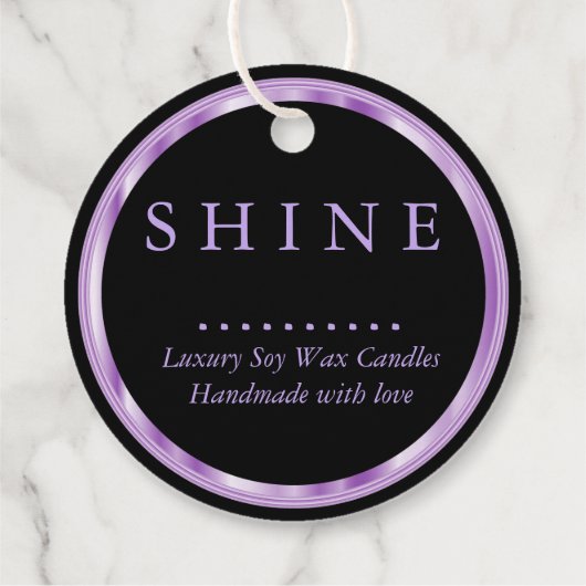 Metallische Lila und schwarze Liebesmarken Geschenkanhänger (Rückseite)