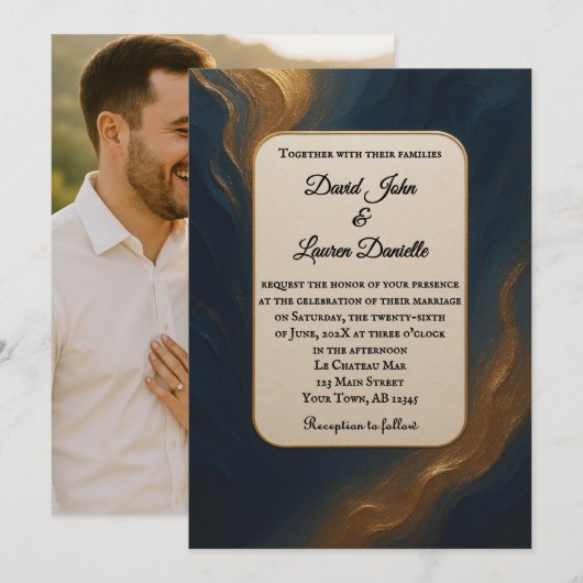 Metallische Maus Foto Hochzeitseinladung Einladung (Vorne/Hinten)