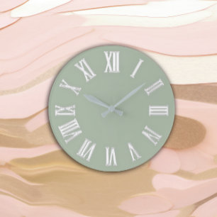  Metallische minimale römische Zahlen Silver Mint Große Wanduhr