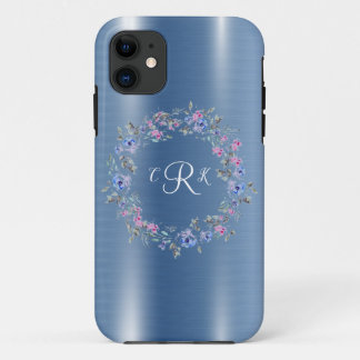 Metallische Monogram Blue Floral Girly Case-Mate iPhone Hülle