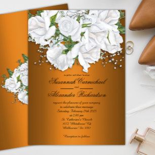 Metallische Orange und White Rose Bouquet Wedding Einladung