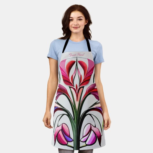 Metallische Orchidee: Eine rosa und gelbe Extravag Schürze (Getragen)