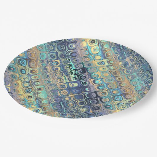 Metallische Pastelleuchten blaues Muster Pappteller (Schrägansicht)