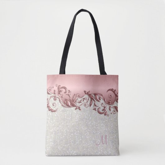 Metallische rosa Rose mit Blumen mit weißem Tasche (Vorderseite)