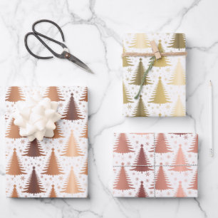 Metallische Rose Gelb goldenes Weihnachtsbaummuste Geschenkpapier Set