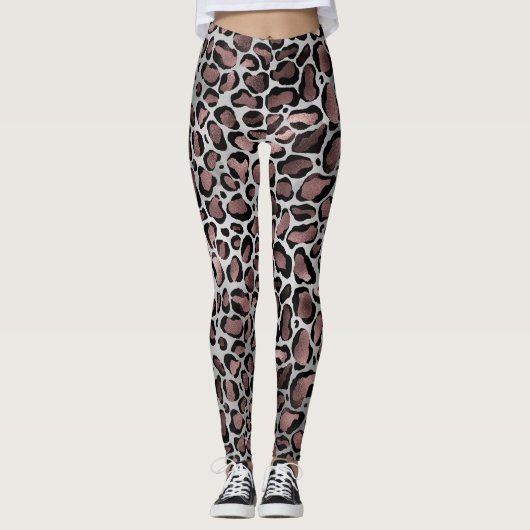 Metallische Rose Gold & Black Leopard-Punkte auf W Leggings (Vorderseite)