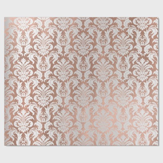 Metallische Rose Gold Coppe Grau SilberDamaske Geschenkpapier (Flach)