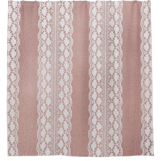 Metallische Rose Gold, cremefarbene Spitzentextur. Duschvorhang (Vorderseite)