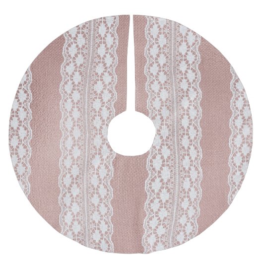 Metallische Rose Gold, cremefarbene Spitzentextur. Polyester Weihnachtsbaumdecke (Vorderseite)