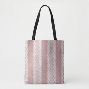 Metallische Rose Gold, cremefarbene Spitzentextur. Tasche