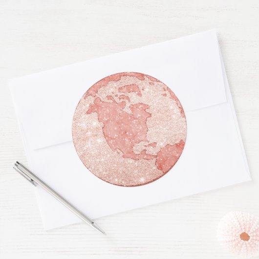 Metallische Rose Gold Glitzer Globe Stickers (Umschlag)