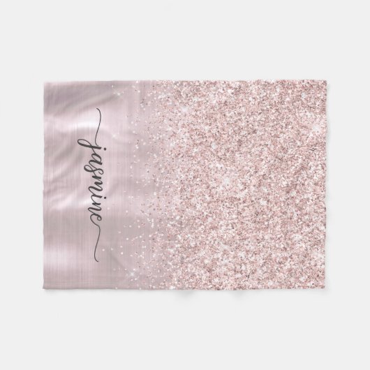 Metallische Rose Gold Glitzer Monogram Name Fleecedecke (Vorderseite (Horizontal))