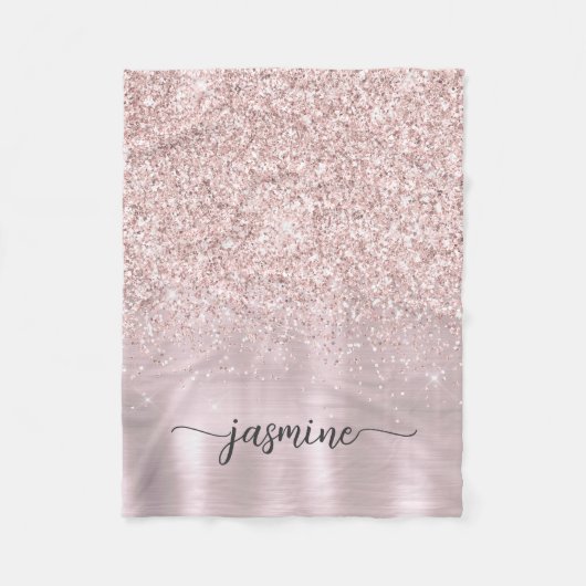 Metallische Rose Gold Glitzer Monogram Name Fleecedecke (Vorderseite)