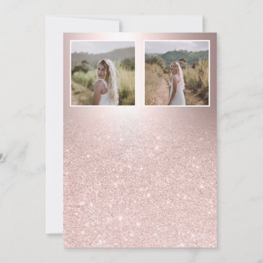 Metallische Rose Gold Glitzer ombre 3 Fotos Sweet Einladung (Rückseite)